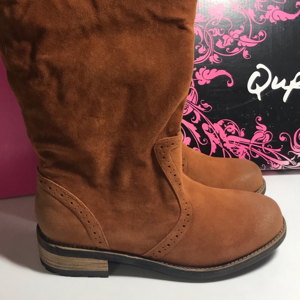 Qupid Rust Brown Vegan Suede Knee High Flat Bottom Boots Size 6 NIB - Picture 6 of 14